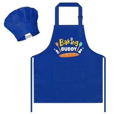 R HORSE 2Pcs Kid Apron and Chef Hat Set, Blue Adjustable Children Kitchen Tod...
