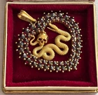 Ant. Edwardian Memento Mori Skull Snake Silver Gilded Garnets Heart Pendant