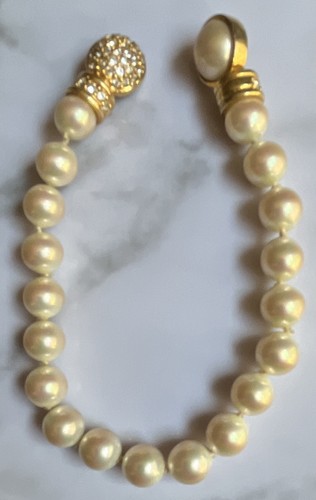 Vintage CHRISTIAN DIOR Faux PEARL & Crystal BRACELET 7.5" Reversable Clasp