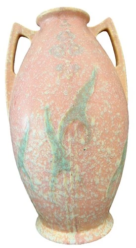 Roseville ART DECO Vintage Cremona Flower Vase 359-10 Speckled PINK Glaze BIG!