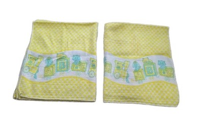 Vintage Babycare Yellow Cats Dogs Receiving Blankets 28'' X 23'' Set of 2 Cotton