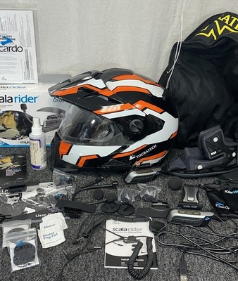 Touratech Aventuro Mod Namibia Orange ADV Helmet + 2 Cardo G9 Bluetooth Systems