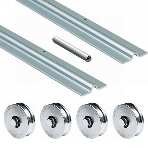Roues de portail coulissant 19,5 mm Rapido Comunello avec rails et jonction