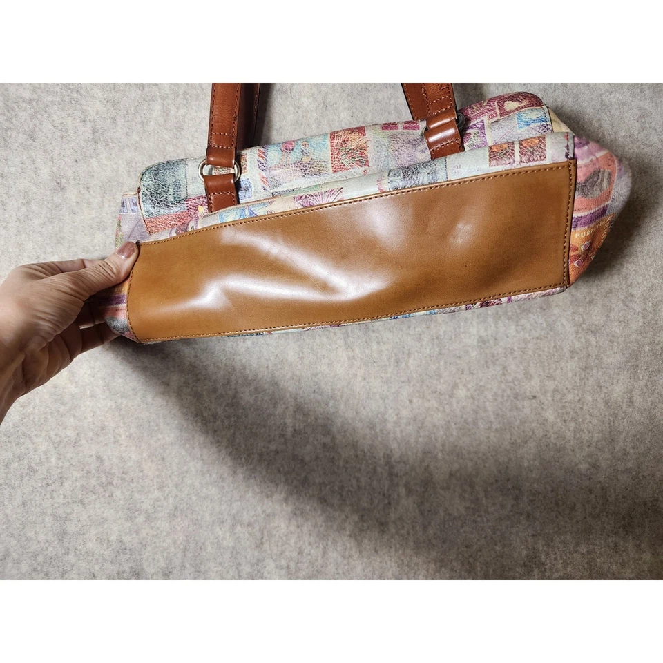 Bolso de Mano FOSSIL Vintage Marrón Multicolor Cuero Retazos Post Sello  Foto 3 de 4