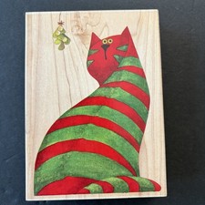 Stamps Happen Striped Cat Mask to Remove Mistletoe Read Rubber Stamp 90263