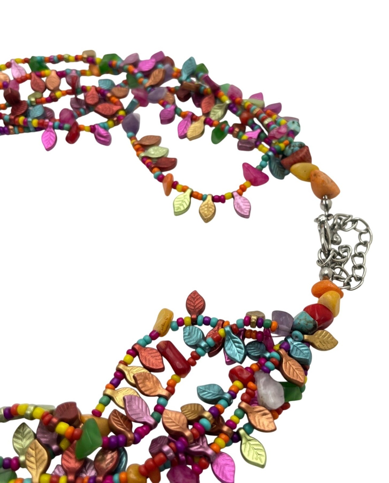 Boho Multi Strand Leaf Beaded Statement Necklace … - image 2