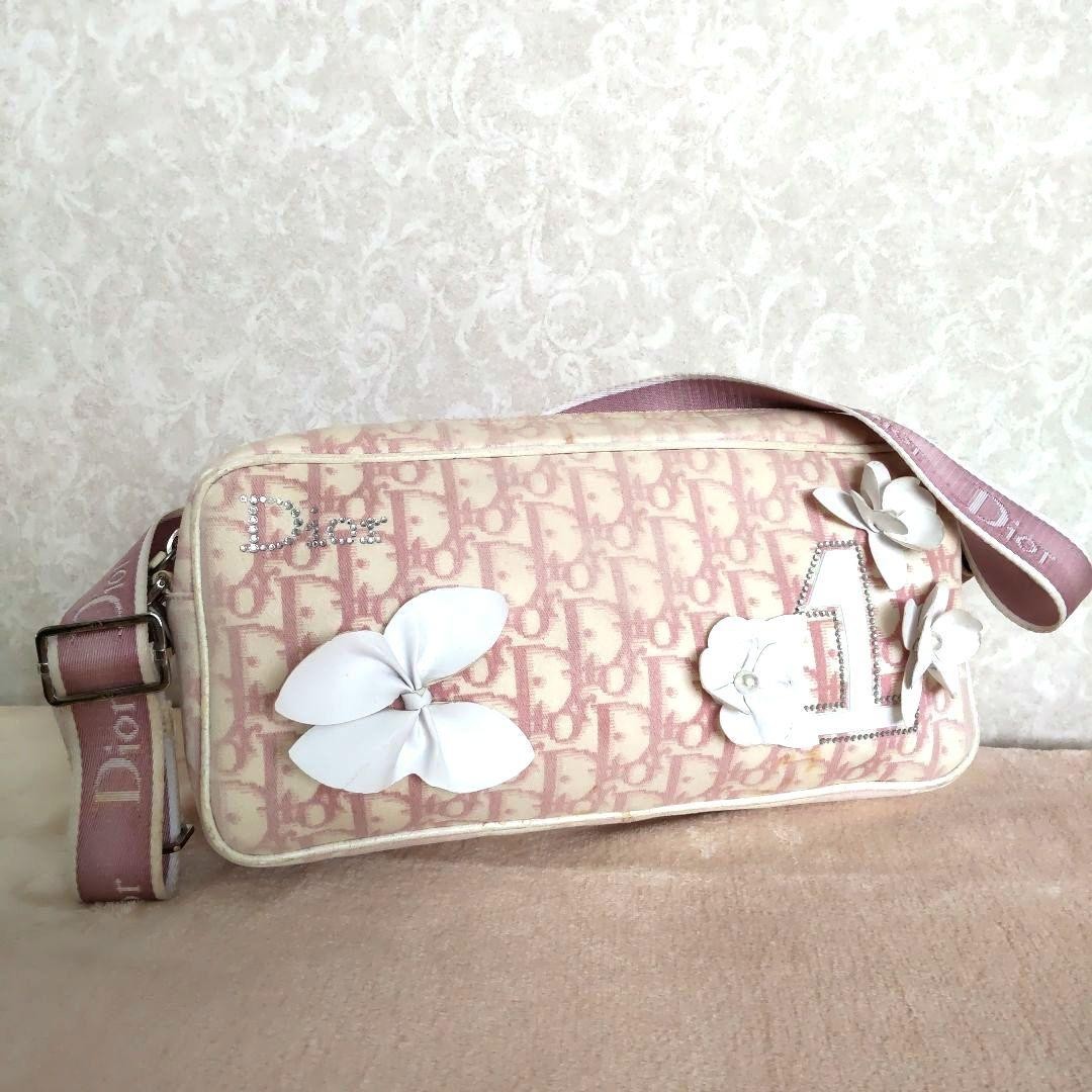 Dior Trotter BO L 0064 Pink Canvas Shoulder Bag Authentic F07272059