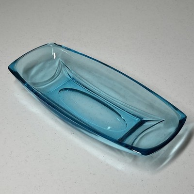 Vintage 1960s Hazel Atlas Glass Capri Blue Colony Trinket Relish Candy Dish 9''