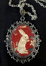 Rabbit Detail Lady + The Unicorn French Tapestry Antique Silver Pendant Necklace