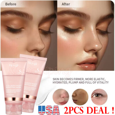 2 Pack Collagen Overnight Wrapping Peel Off Facial Mask Renewal Night Skin Care