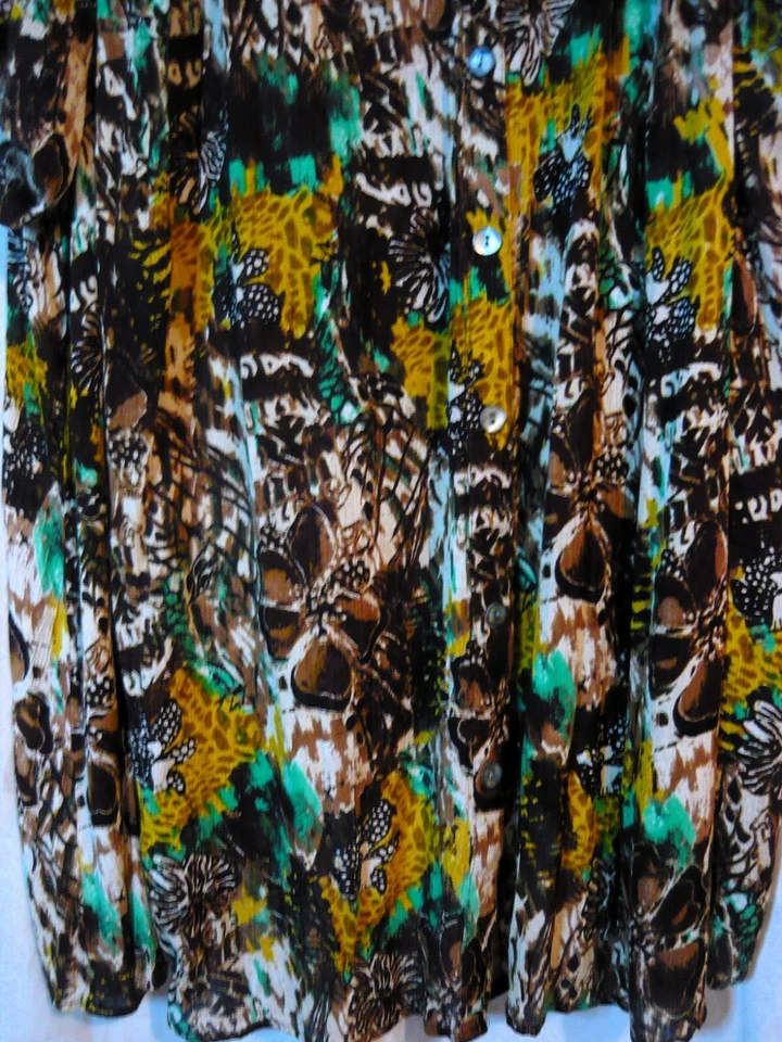 Roamans Womens Rayon Brown Blk white floral button down tunic top size 36 W - Image 2 of 4