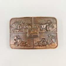 John Deere Tractor Equipment Belt Buckle Backhoe Bulldozer Utility Vintage Brass
