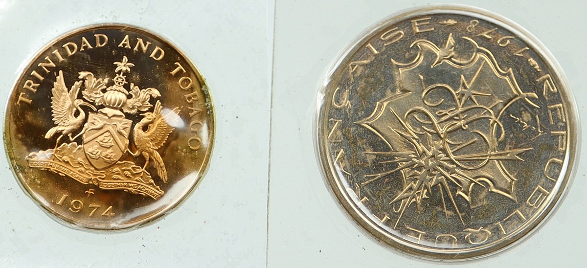 TRINIDAD TOBAGO FRANCE Old 5 Cents & 10 Francs Proof Lot of 2