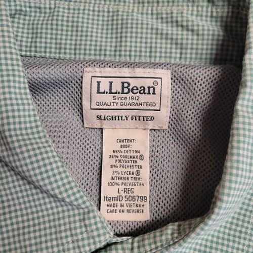Camisa LL Bean Para Hombres Grande Verde Cuadros Manga Larga Pestaña Enrollable Rendimiento junto al lago - Imagen 4 de 8