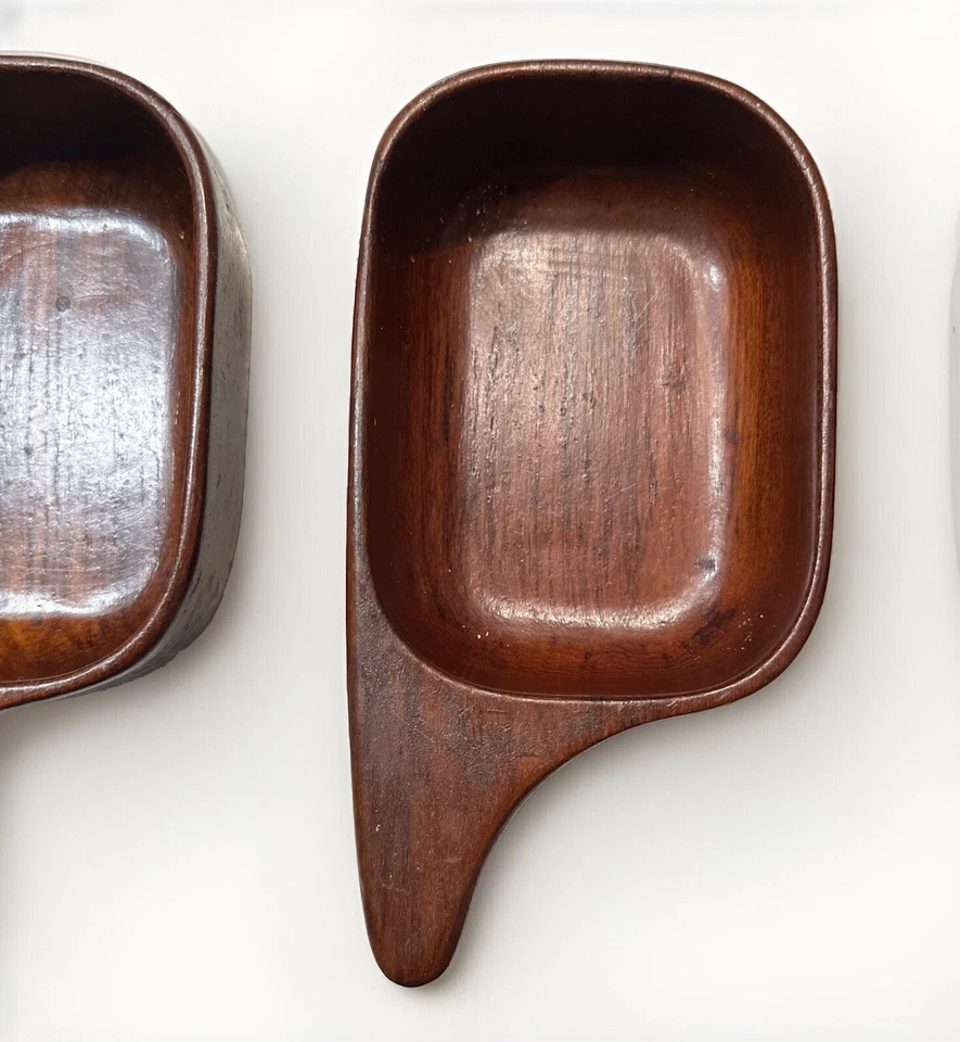 Juego de 3 cuencos de teca modernos de mediados de siglo Konst Sovestad Sowe Nut Bowls Suecia madera de teca Foto 3 de 4