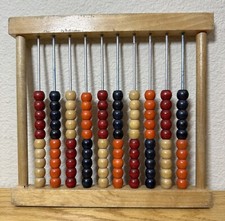 Vintage Children's Counting Wood Abacus 10-Line / 100 Multi-Color Beads 8" x 9"