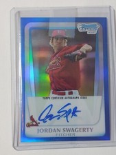 2011 bowman chrome jordan swagerty blue refractor ref auto autograph /150 