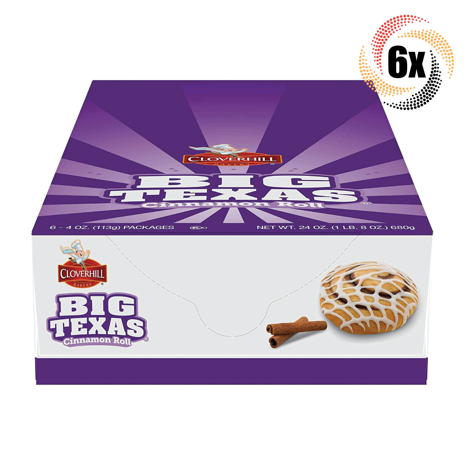 Полная коробка из 6 упаковок булочек Cloverhill Bakery Big с техасским вкусом корицы, 4 унции