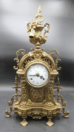 Imperial Ornamental Brass Mantle Clock with Key - Working