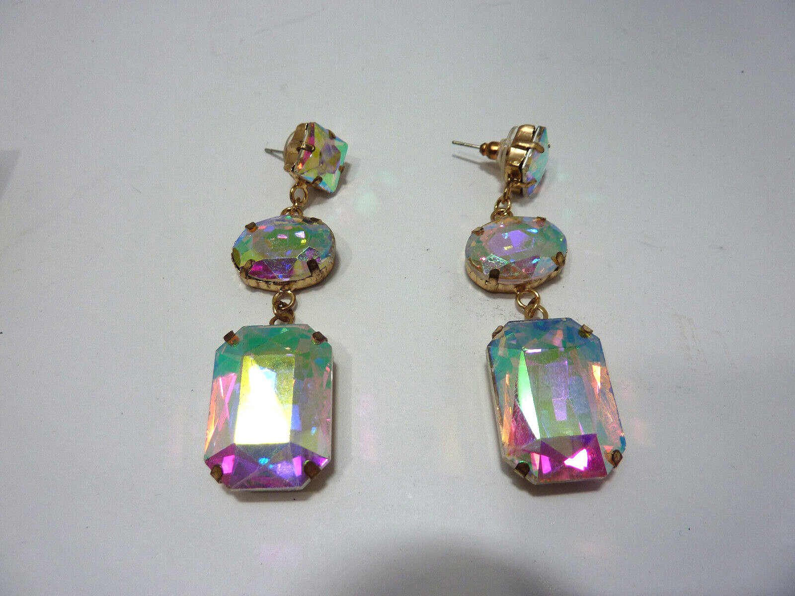 VINTAGE  Iridescent Rectangle Dangle Drop Pierced… - image 1