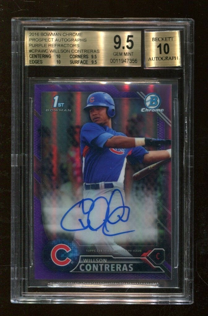 Willson Contreras 2016 Bowman Chrome #CPAWC Purple Auto 207/250 RC BGS 9.5 HK