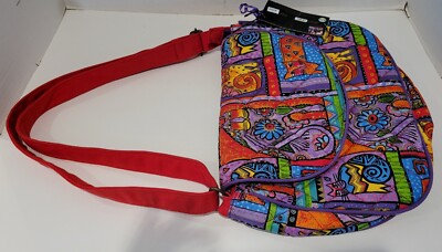 Laurel Burch Crossbody Bag~Folk Art Cats~ Quilted~ Inside Pockets~ RETIRED~NWT