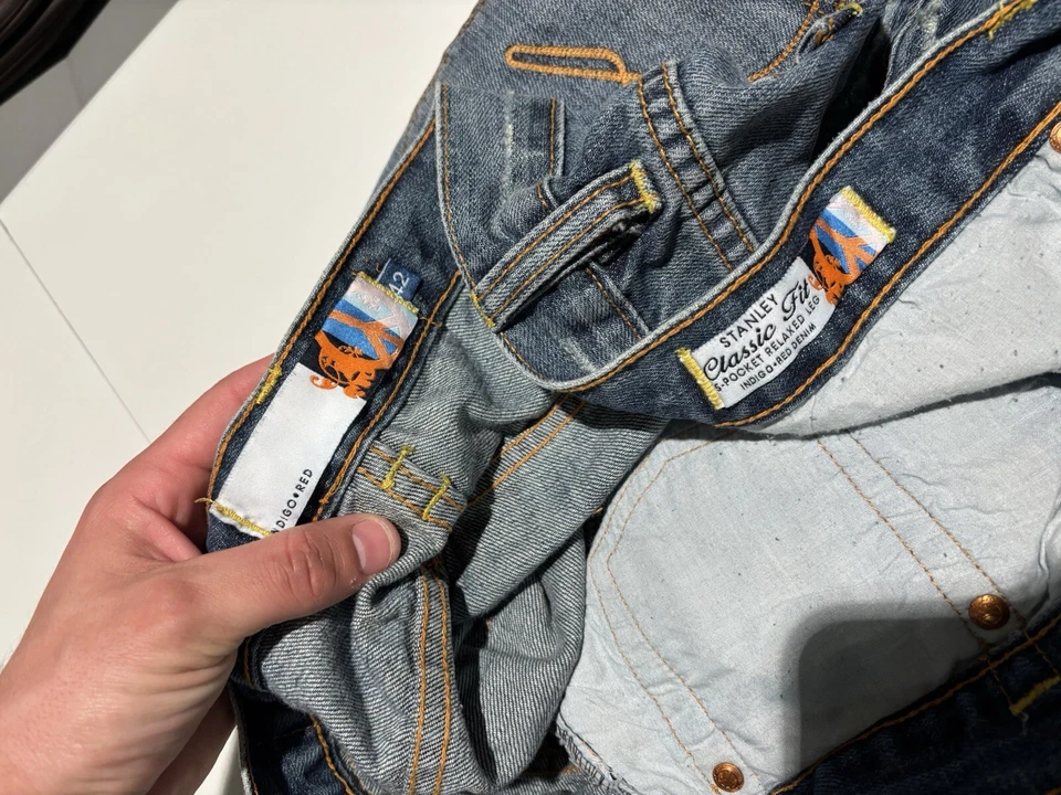 Jeans jeans masculino vintage vermelho índigo 42x33 bordado Y2K grunge folgado Jnco - Imagem 4 de 4