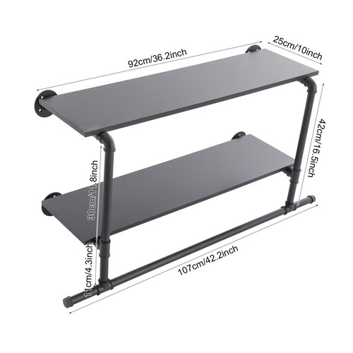 Clothes Display Rack with 2-tier Shelves, 2-tier Garment Rack, Wall Mounted Clot - Picture 11 of 20