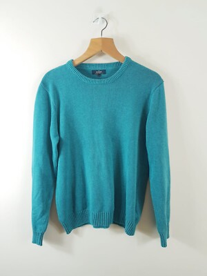 EASY grüner weicher dünner Strick BAUMWOLLMISCHUNG Herren Vintage Style Pullover Größe M