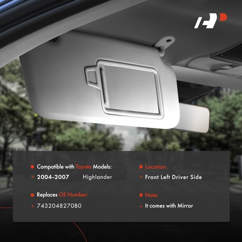 A-Premium Gray Sun Visor with Mirror & Light Front Driver for Toyota Highlander - Picture 2 of 8