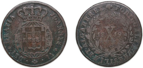 Brazil 1818 R 10 Réis Copper VF