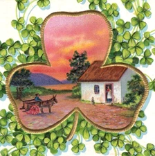 C1910 Irish Donkey Carriage Child Dusk Art Nouveau Poem Gilt Vintage Postcard