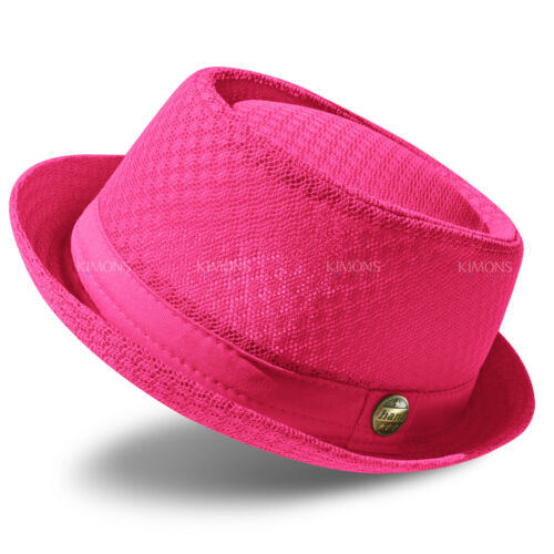Light Weight Mesh Fedora hat Porkpie Summer Classic Trilby Cuban Beach Sun Cap - Picture 35 of 36