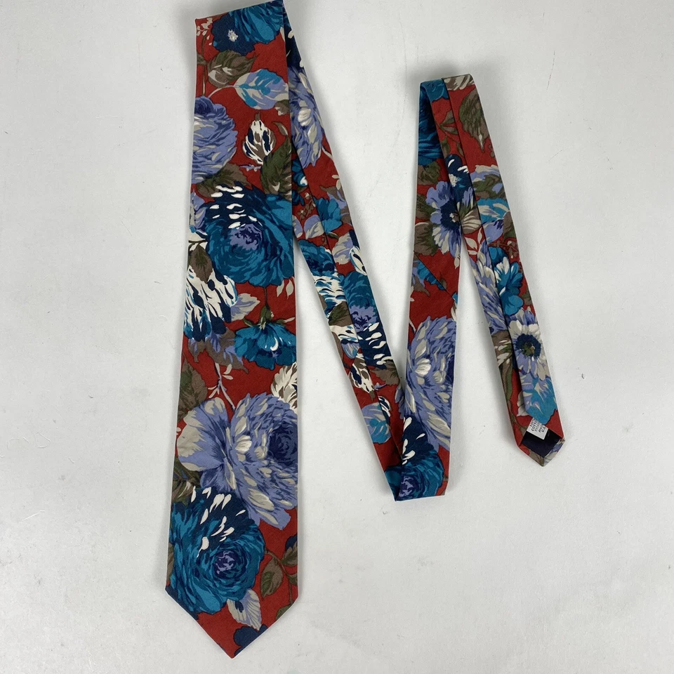 Corbata Floral De Colección American Eagle Outfitters 100% Algodón 54" Flor Rojo Azul Foto 2 de 4