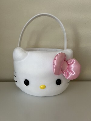 Hello Kitty Plush Basket White With Pink Bow 2024