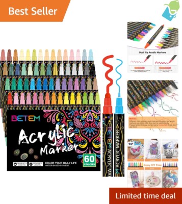 60 Colors Dual Tip Acrylic Paint Pens Markers for Wood Canvas Stone Rock Glass