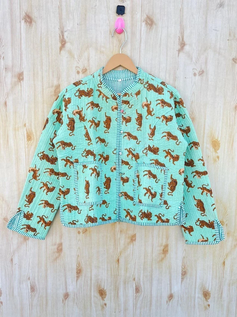 Indian White Patchwork Cotton Quilted Unisex Jacket Women's Clothing Jacket AU