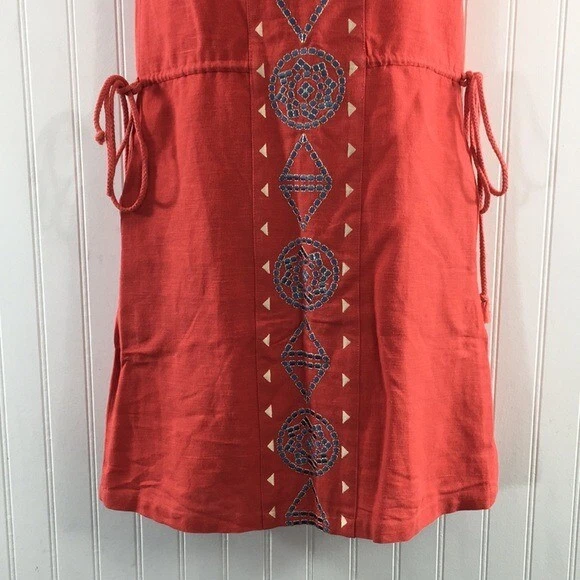 Lauren Moffatt 橙色蓝色刺绣换装连衣裙女式 0 真丝棉亚麻 — 第 3/4 张图片