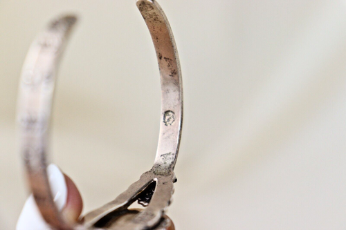 Sterling silver cuff bracelet with polished amethyst stone 925 etched band 6" - Picture 9 of 9
