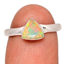 Natural Faceted Ethiopian Opal 925 Sterling Silver Ring Jewelry s.7 CR73542