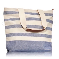 New Bath & Body Works Canvas Tote Bag Only Blue White  Stripe Summer Tote