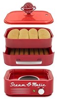 Hot Dog Steamer With Built In Bun Steaming Tray & Recipe Booklet Red 3 Pieces Hot Dog Steamer With Built In Bun Steaming Tray & Recipe Booklet Red 3 Pieces