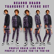 Reason Purple Chain Link Print Tracksuit Set Hoodie  Pants Mens X-Large A1