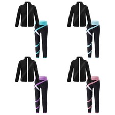 Girls Outfit Workout Tracksuits Contract Color Set Training Clothing Sports
