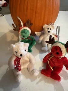 Ty Jingle Beanies Bear Holiday Christmas Ornaments 4 Piece Plush Reindeer Angel
