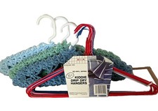 Vtg Boho Yarn 3 Crochet Covered And 12 Vinyl Dipped Kids Hangers Lot 15 Total