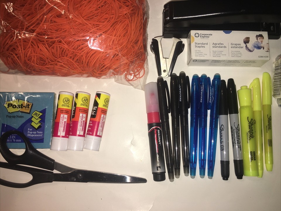 Huge Lot of Office Supplies Highlighters, Pens, Staples, Tape And More