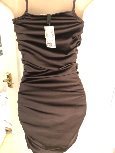 New H&M DIVIDED black satin ruched strappy dress UK XS 8 - Bild 6 von 6