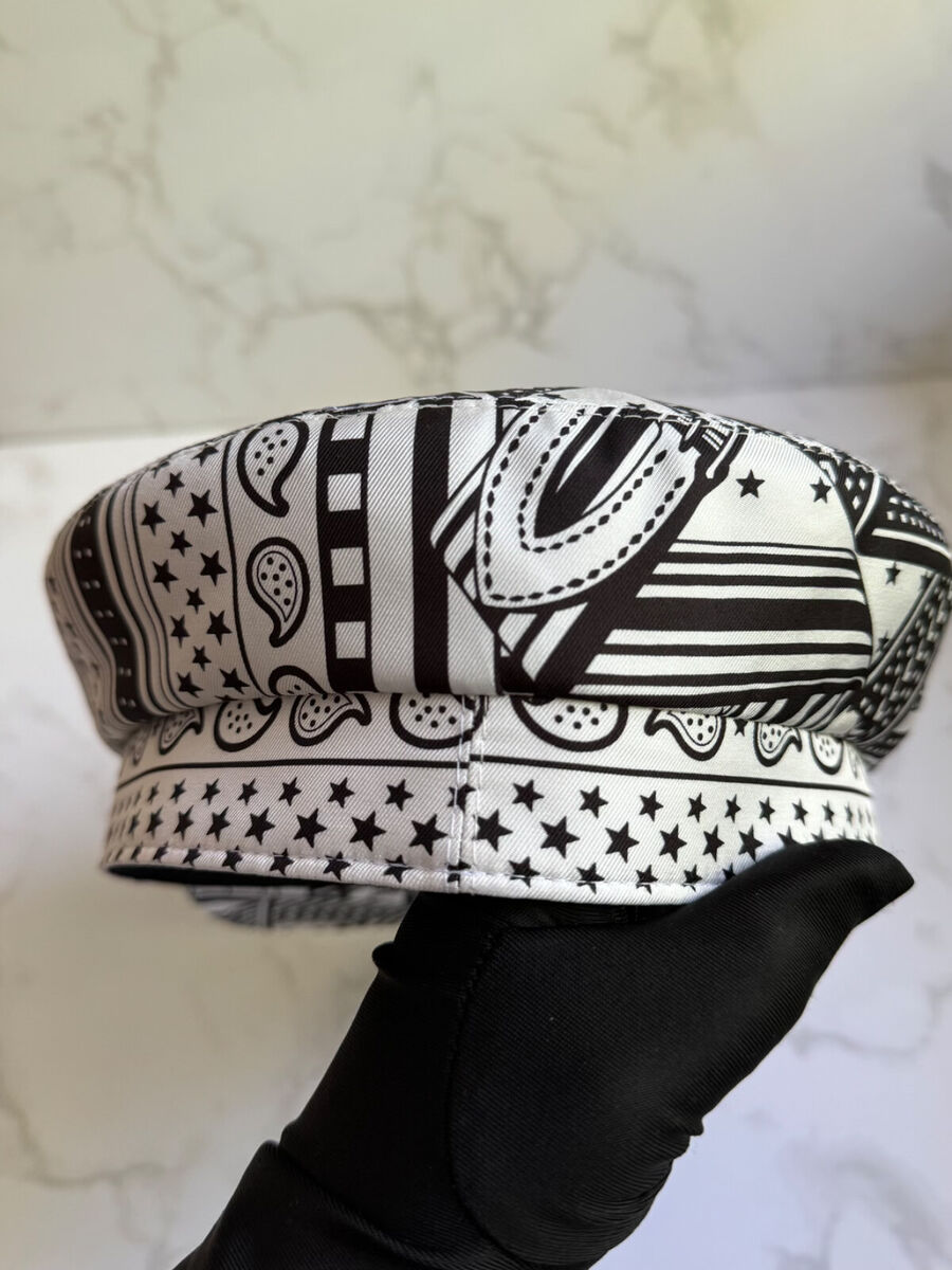 NEW Hermes Women's Deauville Cap Zigzag Printed Silk in Noir NEW Hermes Women's Deauville Cap Zigzag Printed Silk in Noir