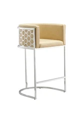 Luxury Glam Bar Stool, Cream Leather Polished Chrome Finish Design Frame 1pc